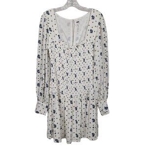 Free People Two Faces long sleeve floral smocked drop waist mini dress size Medi